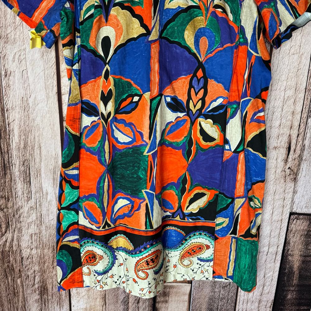 Kobi Halperin Dress Angie Mixed Print Stretch Poplin Orange Multi XL Geometric - Picture 4 of 7